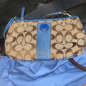 Coach Mini Signature Canvas Bag with Blue Trim